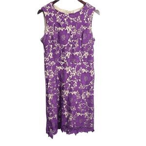 Eci‎ New York Purple Lace Sheath Midi Floral Dress Size 8
